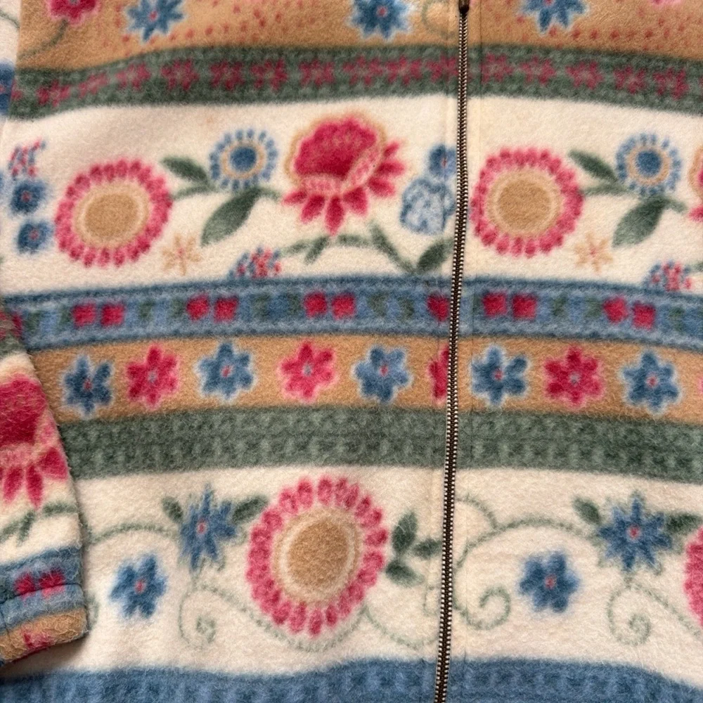 Alfred Dunner Floral Striped Teddy Jacket in Cream, Pink, Blue, Tan - Picture 2 of 4